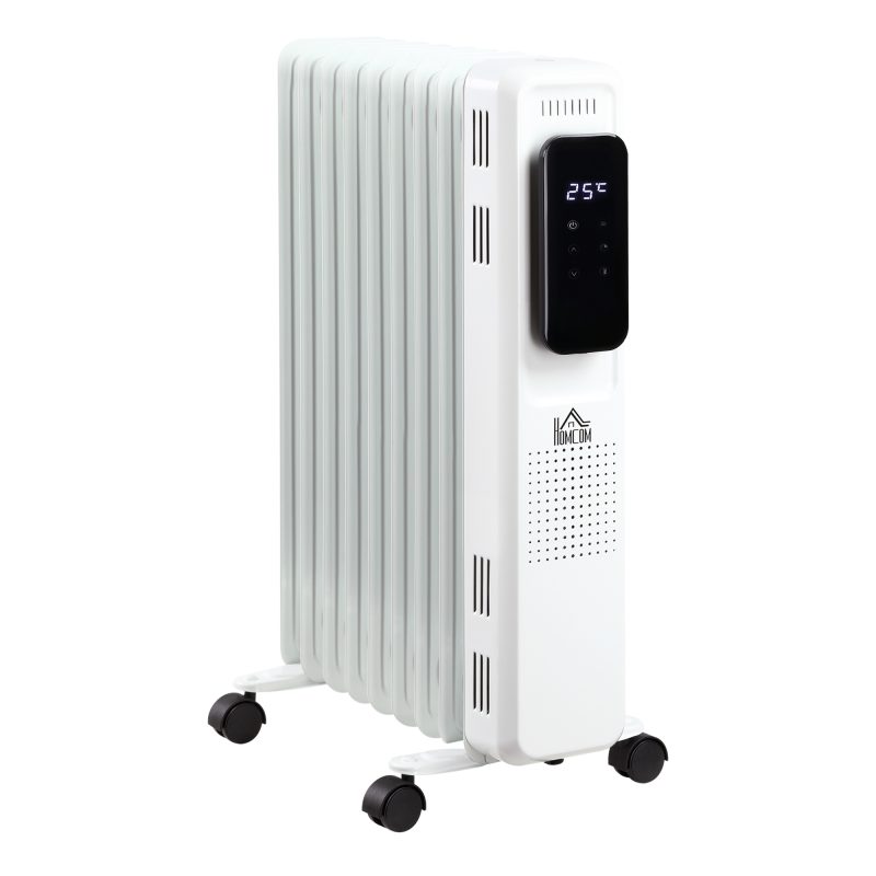 HOMCOM Radiator cu Ulei cu 9 Elementi, Temperatura Reglabila, 3 Nivele de Incalzire si Timer, 42.5x24x63cm, Alb | Aosom Romania