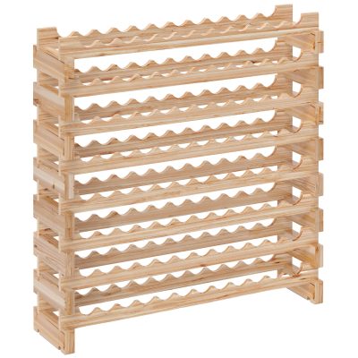 HOMCOM Raft din Lemn de Molid, Dulap pentru 96 Sticle cu 8 Rafturi, Greutate Maximă 100 kg, 114x28x113,5 cm, Lemn Natural | Aosom Romania