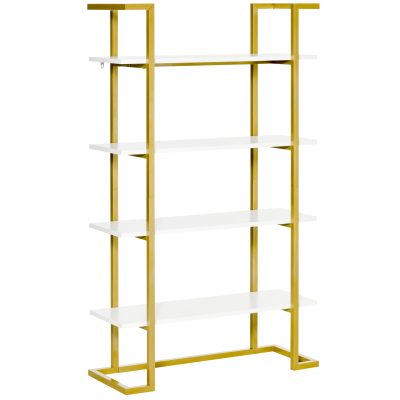 HOMCOM Raft din lemn si otel cu 4 niveluri de depozitare, elegant, auriu, cu un design multifunctional robust | AOSOM RO