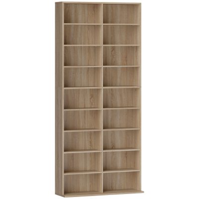 HOMCOM Raft DVD cu 9 niveluri, 18 compartimente și 14 rafturi reglabile, spațiu pentru 640 CD-uri, 360 DVD-uri sau 430 Blu-ray-uri, lemn natural | Aosom Romania