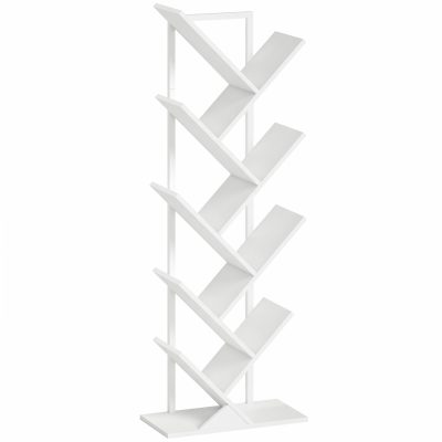 HOMCOM Raft în formă de copac cu 9 trepte, raft industrial freestanding cu cadru din oțel, unitate de depozitare pentru CD-uri, DVD-uri, alb | Aosom Romania
