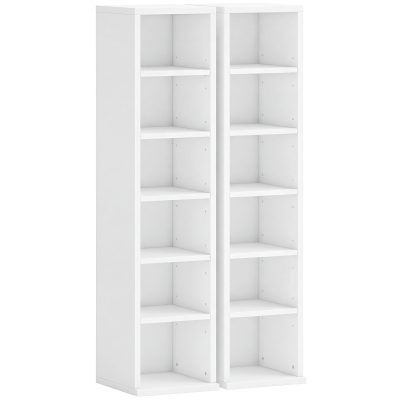 HOMCOM Rafturi de depozitare pentru 204 CD în set de 2, suport tip turn pentru Blu-Ray cu polițe reglabile, organizator rafturi pentru cărți, Alb | Aosom Romania