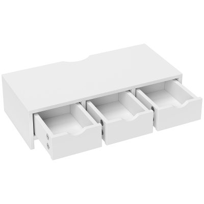 HOMCOM Ridicător monitor, Suport pentru birou cu 3 sertare pentru PC/Laptop 51x24x13 cm Alb | Aosom Romania