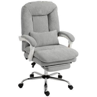 HOMCOM Scaun birou ergonomic, fotoliu de birou înclinabil din velur cu suport lombar, înălțime reglabilă, gri deschis | Aosom Romania