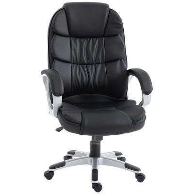 HOMCOM Scaun Birou Ergonomic Rotativ din Piele PU, Funcție Legănare, Înălțime Reglabilă, Capacitate 120kg, Negru | Aosom Romania