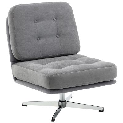 HOMCOM Scaun de accent rotativ, fotoliu de lectură căptușit cu chenille, șezut lat, șezut cu arcuri și picioare metalice, Gri deschis | Aosom Romania