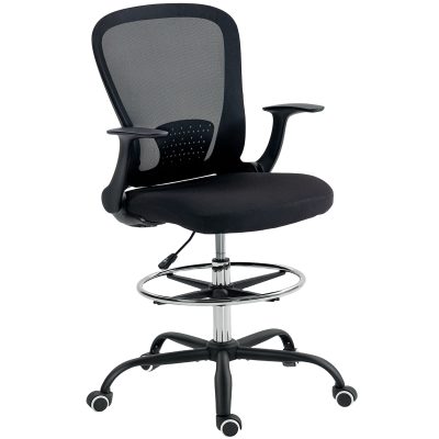 HOMCOM Scaun de birou cu înălțime reglabilă, scaun pentru birou cu inel pentru picioare reglabil, suport lombar, 62 x 59 x 119 cm, negru | Aosom Romania