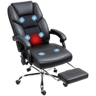 HOMCOM Scaun de Birou cu Masaj prin Vibrații, Spătar Înalt și Înălțime Reglabilă, 66x64x113-121 cm, Negru | Aosom Romania