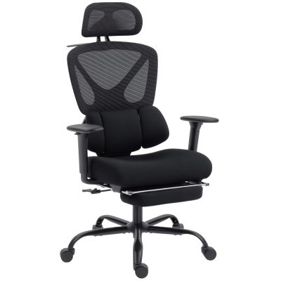 HOMCOM Scaun de birou ergonomic, cu suport lombar dinamic și suport pentru picioare, 73x75x120-128 cm, negru | Aosom Romania