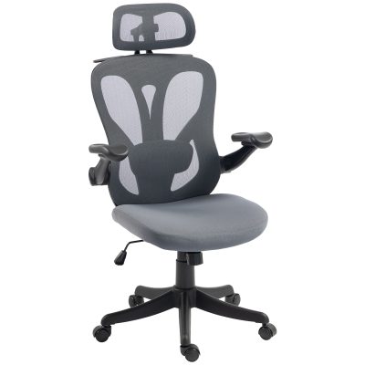 HOMCOM Scaun de Birou Ergonomic cu Tetieră 2D, Cotiere 3D, Înălțime Reglabilă, Mesh Respirabil, Gri Închis | Aosom Romania