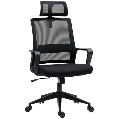 HOMCOM Scaun de Birou Ergonomic cu Tetieră, Înălțime Reglabilă și Funcție de Balansare, 60x64x102-112 cm, Negru | Aosom Romania
