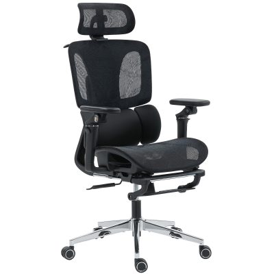 HOMCOM Scaun de Birou Ergonomic din Plasă cu Cotiere, Tetieră, Spătar Reglabil, Funcție Legănare, Negru | Aosom Romania