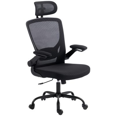 HOMCOM Scaun de birou ergonomic din plasă, cu tetieră reglabilă, negru | Aosom Romania