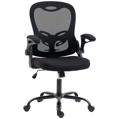 HOMCOM Scaun de birou ergonomic, fotoliu birou plasă, brațe rabatabile, înălțime reglabilă, funcție balansoar, Negru | Aosom Romania