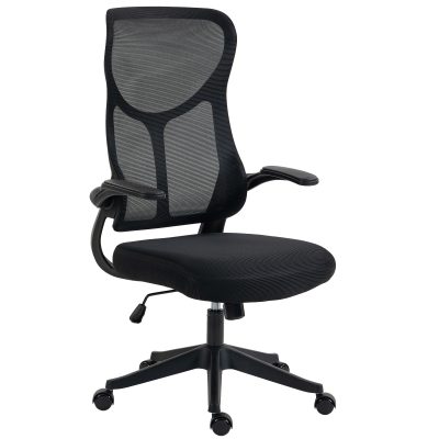 HOMCOM Scaun de birou ergonomic rotativ cu brațe rabatabile, funcție de balans, înălțime reglabilă, din plasă, negru | Aosom Romania
