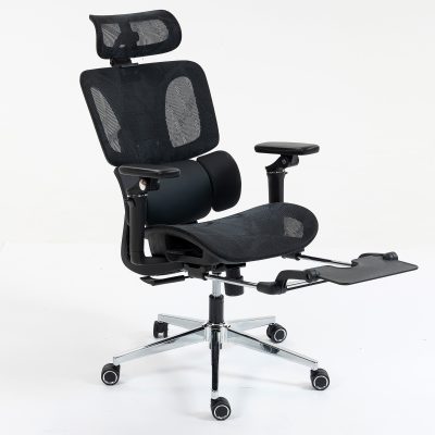 HOMCOM Scaun de birou ergonomic Scaun pentru birou cu suport lombar și suport cap reglabile, cotiere 5D rabatabile, suport picioare, plasă Negru | Aosom Romania