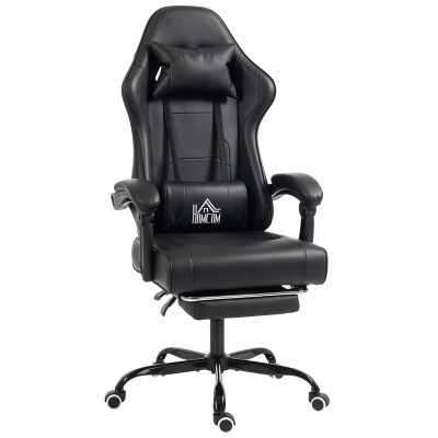 HOMCOM Scaun de gaming ergonomic, fotoliu gamer cu suport lombar masaj, spătar înclinat, înălțime reglabilă, negru | Aosom Romania