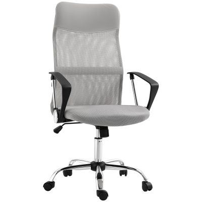 HOMCOM Scaun Ergonomic de Birou Rotativ, Înălțime Reglabilă și Spătar din Plasă, 63x65x109-119 cm, Gri Deschis | Aosom Romania