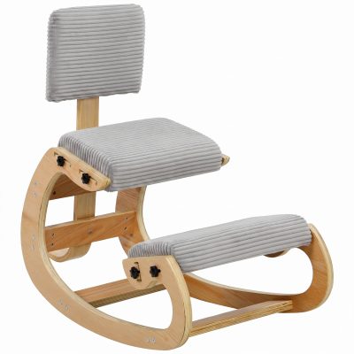 HOMCOM Scaun în genunchi ergonomic cu spătar, scaun tip genunchi cu balans tapițat în velur reiat, gri deschis | Aosom Romania