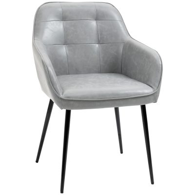 HOMCOM Scaun în Stil Industial cu Spătar din Piele Ecologică și Metal, 61x58x84 cm, Gri | Aosom Romania