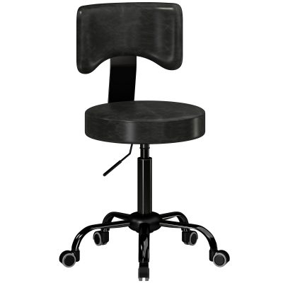 HOMCOM Scaun Salon cu Rotile, PU, Înălțime Reglabilă, Șezut Căptușit și Spătar, Rotativ, 34,5x34,5x87,5 cm, Negru | Aosom Romania