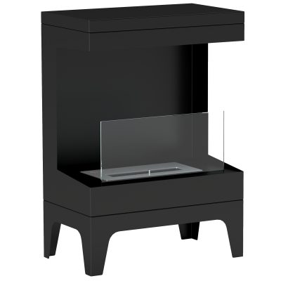 HOMCOM Șemineu pe Bioetanol cu Arzător 0,9L pentru Durată 3,3 Ore, Bioșemineu din Oțel și Sticlă, 38x22x54 cm, Negru | Aosom Romania