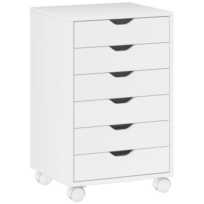 HOMCOM Sertar de Birou cu 6 Sertare Soft Close, 4 Roți, Sertar de Birou pentru Scrisori/Format A4, Dulap Vertical pentru Studio Imprimantă, 40x35x63 cm, Alb | Aosom Romania