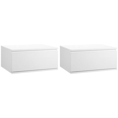 HOMCOM Set 2 Noptiere Suspendate cu Sertar, Design Modern pentru Dormitor și Living, PAL și MDF, Dimensiuni 49x38x23cm, Alb Elegant | Aosom Romania