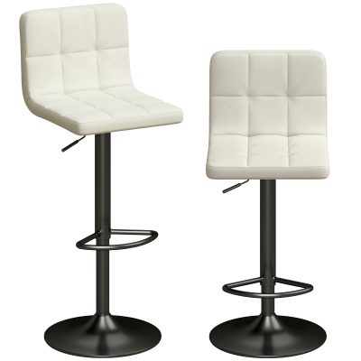 HOMCOM Set 2 Scaune de Bar din Piele PU cu Suport pentru Picioare, Scaune Rotative, Bucătărie, Crem | Aosom Romania