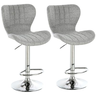 HOMCOM Set 2 Scaune de Bar Rotative cu Înălțime Reglabilă, Tetieră pentru Picioare și Spătar, 47x51,5x111,5 cm, Gri | Aosom Romania