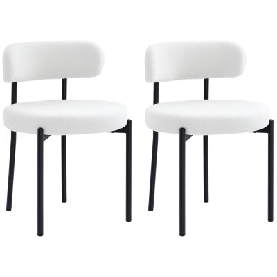 HOMCOM Set 2 scaune de dining, Captușire în Fleece, Scaune cu șezut captusit, Picioare din Metal, Crem | Aosom Romania