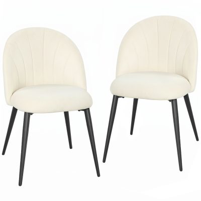 HOMCOM Set 2 Scaune Dining cu Spătar Tip Scoică și Picioare Metalice, Catifea, Crem | Aosom Romania