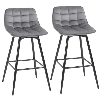 HOMCOM Set 2 Scaune Înalte în Stil Nordic cu Spătar și Suport pentru Picioare, 45x47x88 cm, Gri | Aosom Romania