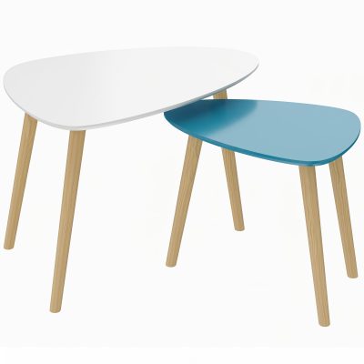 HOMCOM Set de 2 măsuțe nestingășești cu design scandinav picioare din lemn și blat din lemn, alb și albastru | Aosom Romania