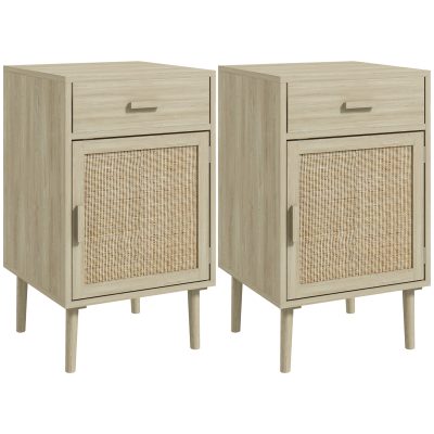 HOMCOM Set de 2 Mese Noptiera, Mese Laterale din Ratan cu Sertar | Aosom Romania