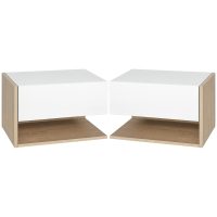 HOMCOM Set de 2 Noptiere murale - Set de 2 Noptiere - Sertar Glisant, Raft, Bicolor Aspect stejar Alb | Aosom Romania
