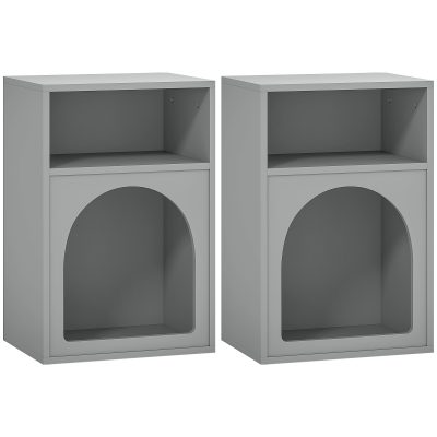 HOMCOM Set de 2 noptiere, noptieră cu compartimente deschise, design arcuat, 40 x 30 x 60 cm, gri | Aosom Romania