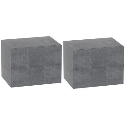HOMCOM Set de 2 Noptiere Suspendate cu 2 Sertare, 40x29x30 cm, Gri | Aosom Romania