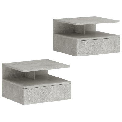 HOMCOM Set de 2 Noptiere Suspendate cu Sertar și Raft Deschis, 35x32x22.5 cm, Gri Ciment | Aosom Romania