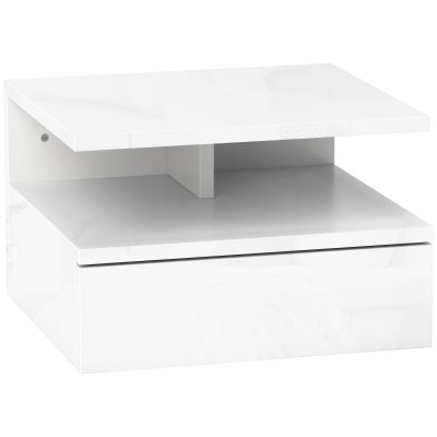 HOMCOM Set de 2 Noptiere Suspendate cu Sertar și Raft Superior din Lemn, 35x32x22.5 cm, Alb Lucios | Aosom Romania