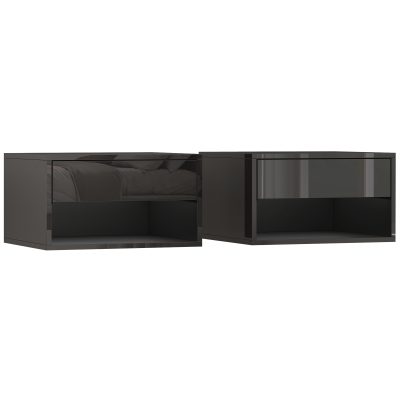 HOMCOM Set de 2 Noptiere suspendate Noptiere cu sertar pentru dormitor 37x32x21 cm Negru lucios | Aosom Romania