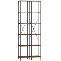 HOMCOM Set de 2 rafturi cu 6 polițe, cadru din oțel, pentru living, birou, dormitor, Maro-Rustic | Aosom Romania