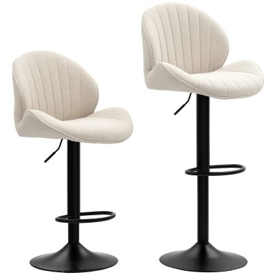 HOMCOM Set de 2 Scaune de Bar cu Suport pentru Picioare, din Țesătură cu Efect de Cinilie, 48x50x94-115 cm, Negru și Bej | Aosom Romania
