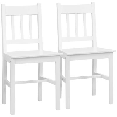 HOMCOM Set de 2 scaune de dining din lemn masiv, scaun de bucătărie, spătar lamele, stil casă de țară alb | Aosom Romania