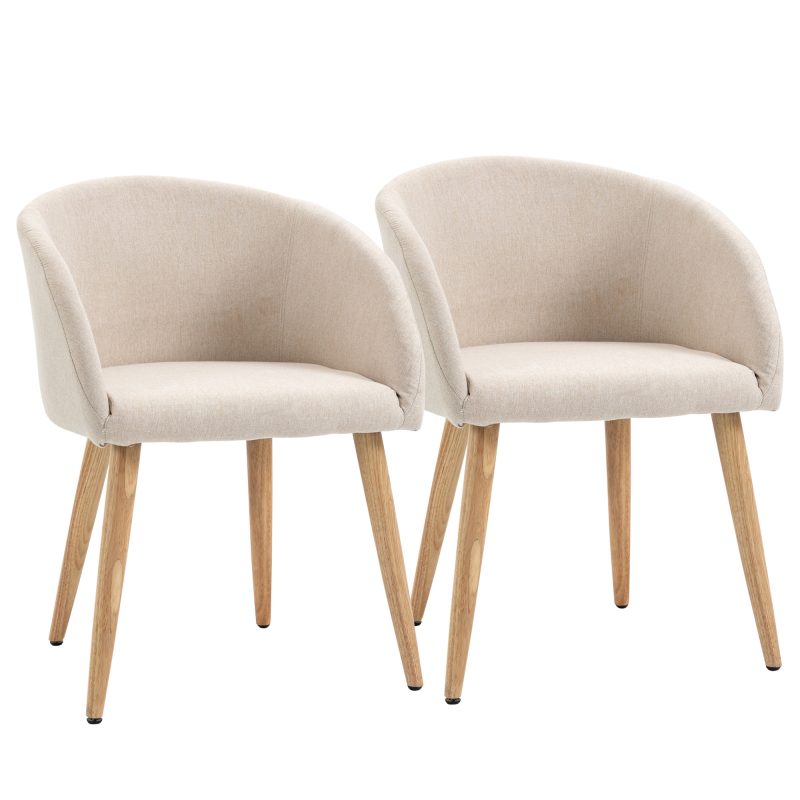 HOMCOM Set de 2 Scaune de Dining Stil Scandinav, Tapițate cu Material Textil, 55x56x74 cm, Bej | Aosom Romania