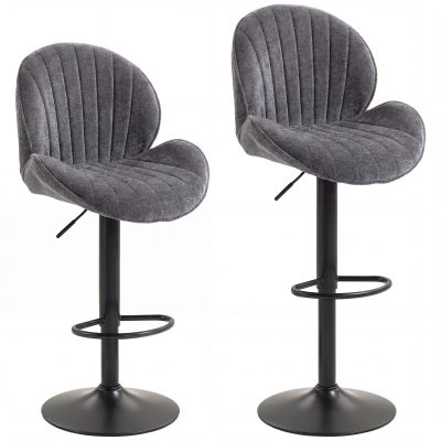 HOMCOM Set de 2 taburete de bar, înălțime reglabilă 62-83cm, rotative 360°, șezut căptușit, spătar și suport pentru picioare, gri | Aosom Romania