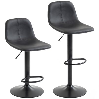 HOMCOM Set de 2 taburete de bar, scaune de bar cu înălțime reglabilă, spătar și suport picioare, rotative 360°, picioare din oțel, negru | Aosom Romania