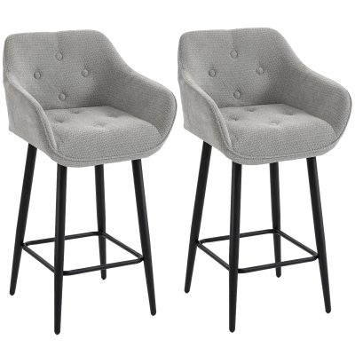 HOMCOM Set de 2 taburete de bar, scaune de bar tapițate în chenille, șezut lat 67H cm, spătar și suport pentru picioare, gri | Aosom Romania