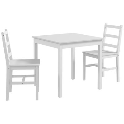 HOMCOM Set de 3 piese pentru luat masa, masă cu scaune, lemn masiv, Alb | Aosom Romania