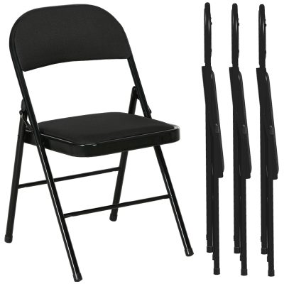 HOMCOM Set de 4 Scaune Pliabile, Scaune Moderne cu Perne din Poliester pentru Acasă și Birou, 45x46x78 cm, Negru | Aosom Romania